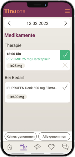Tino DTB, die App bei Krebs für Patienten und Ärzte, hat einen individuellen Medikamentenplan mit weiterführenden Informationen zur Therapie